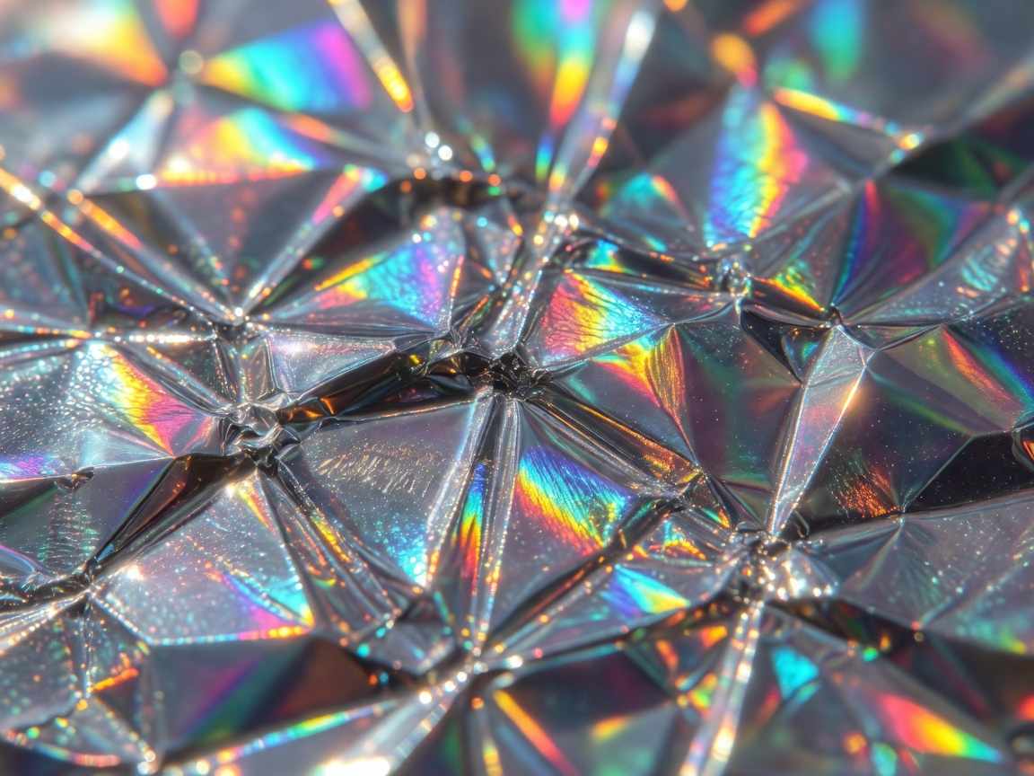 Macro close up of a holographic foil card texture reflecting light