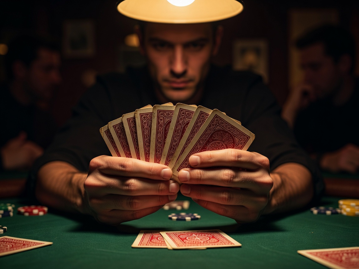 Player holding a full grip of cards looking at their starting hand